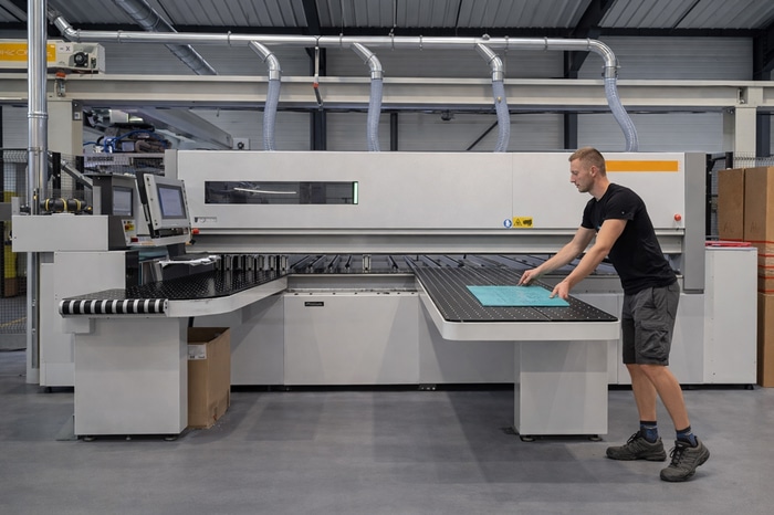 Découpe de plaques de plexiglass sur scie automatique