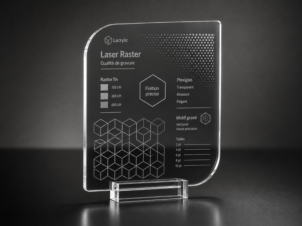 Logo gravé et découpé au laser sur une plaque de plexiglass