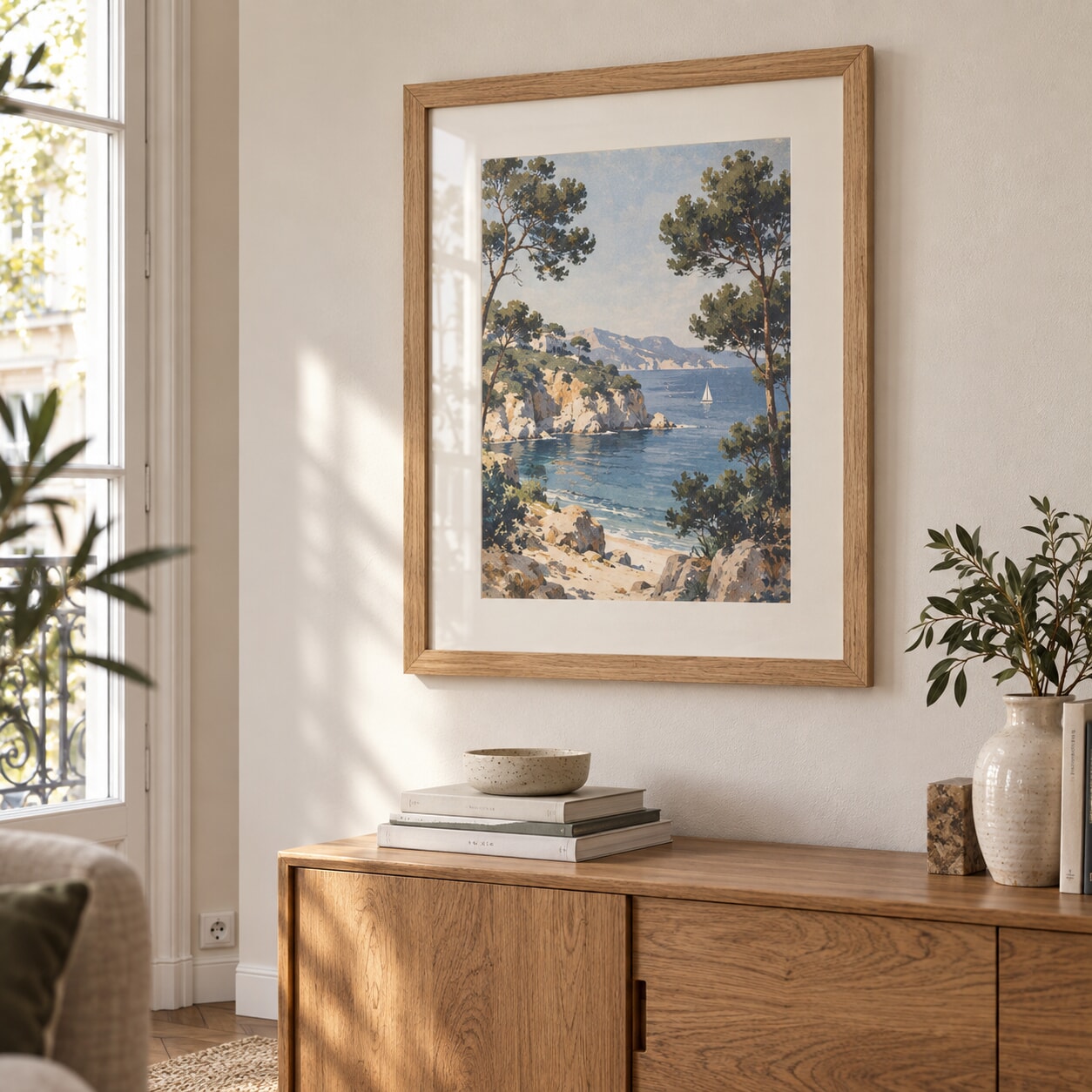 Miniature Cadre en bois avec vitrage en Plexiglass transparent 3 mm protégeant une affiche