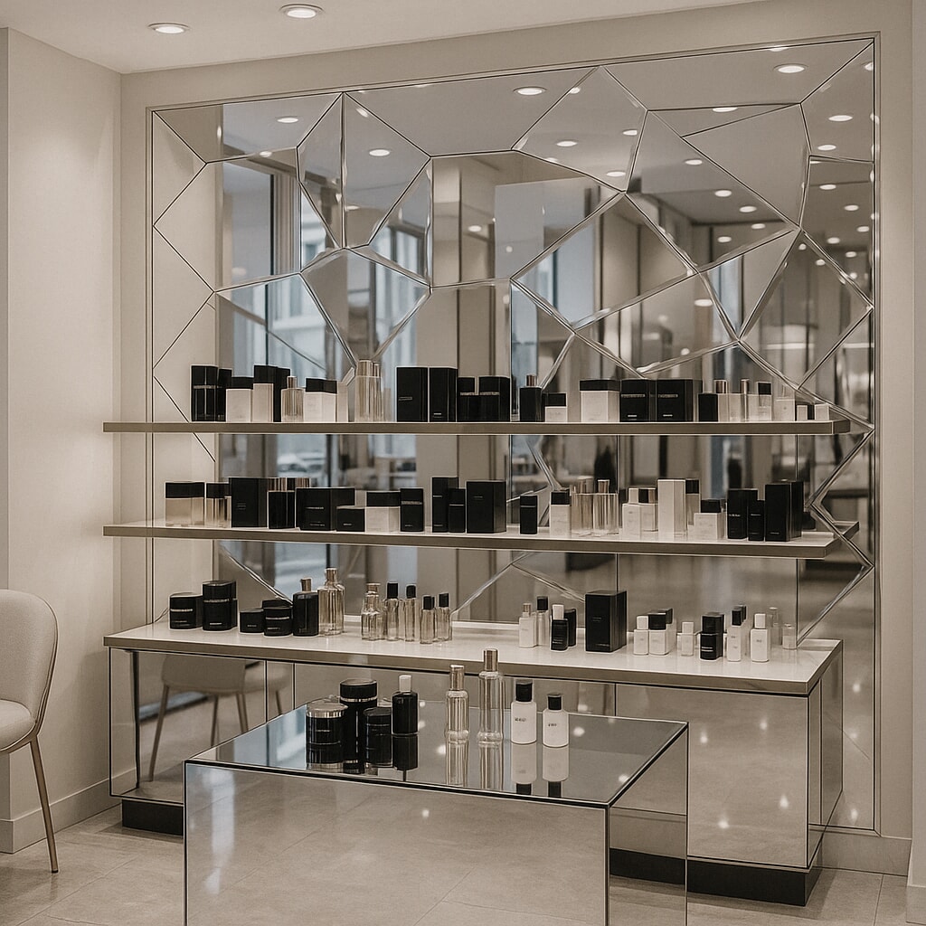 Miniature décor Plexi miroir dans boutique de cosmétique de luxe