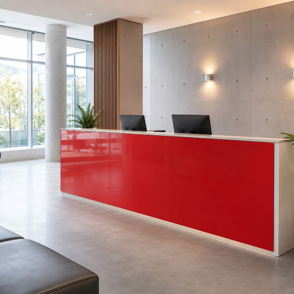 Miniature Utilisation de panneau Alu dibond rouge pour facade de bureau acceuil
