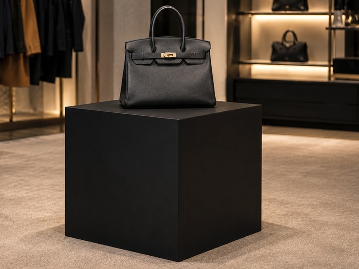Caisson en plexiglas noir mat dans une boutique haut de gamme