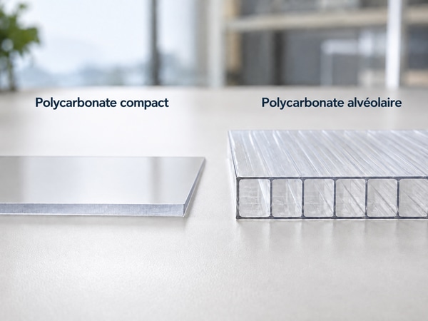 Photo comparative entre Polycarbonate plein et alvéolaire